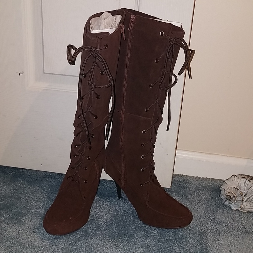 Cami Womens 10 Knee High Brown Leather Suede Boots